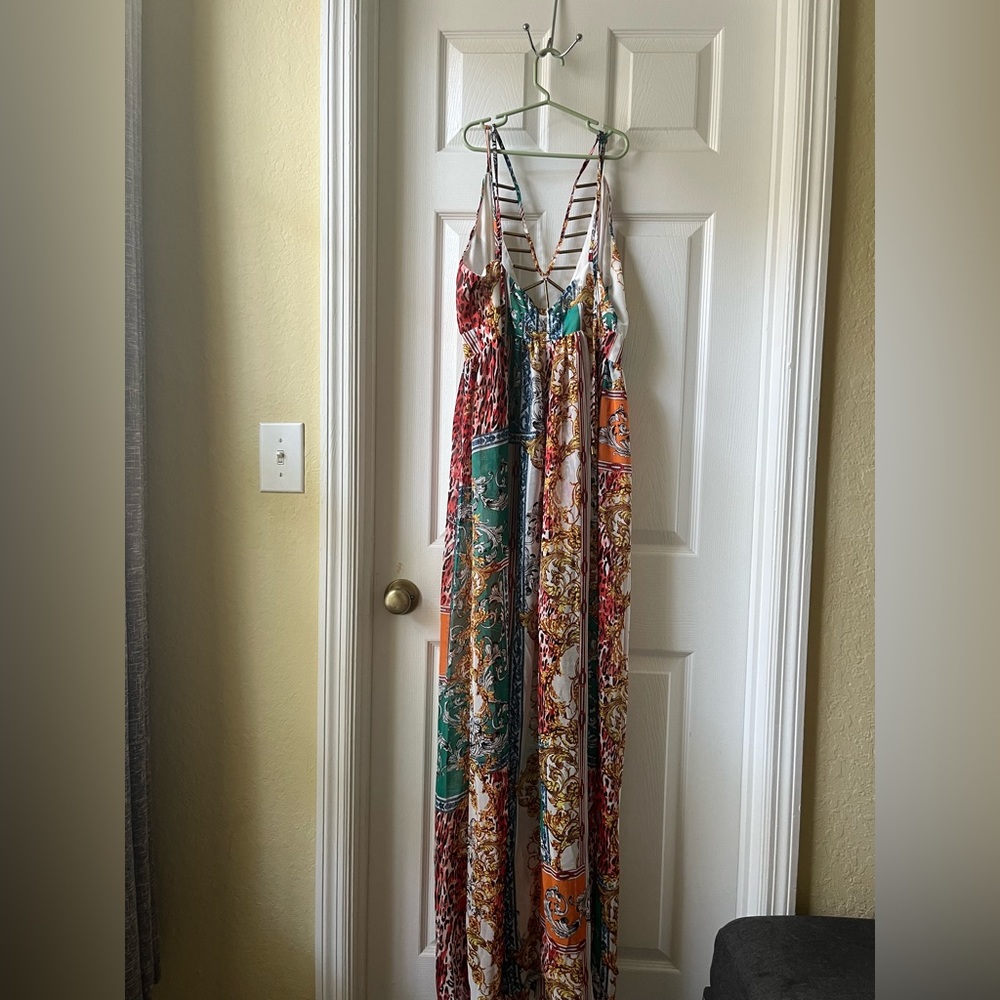 Multicolored Maxi Romper dress with side slits